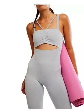 FP Movement by Free People Light Gray Cutout Jumpsuit